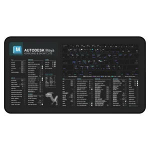 Maya Shortcuts Deskmat in a 3D animator’s workspace