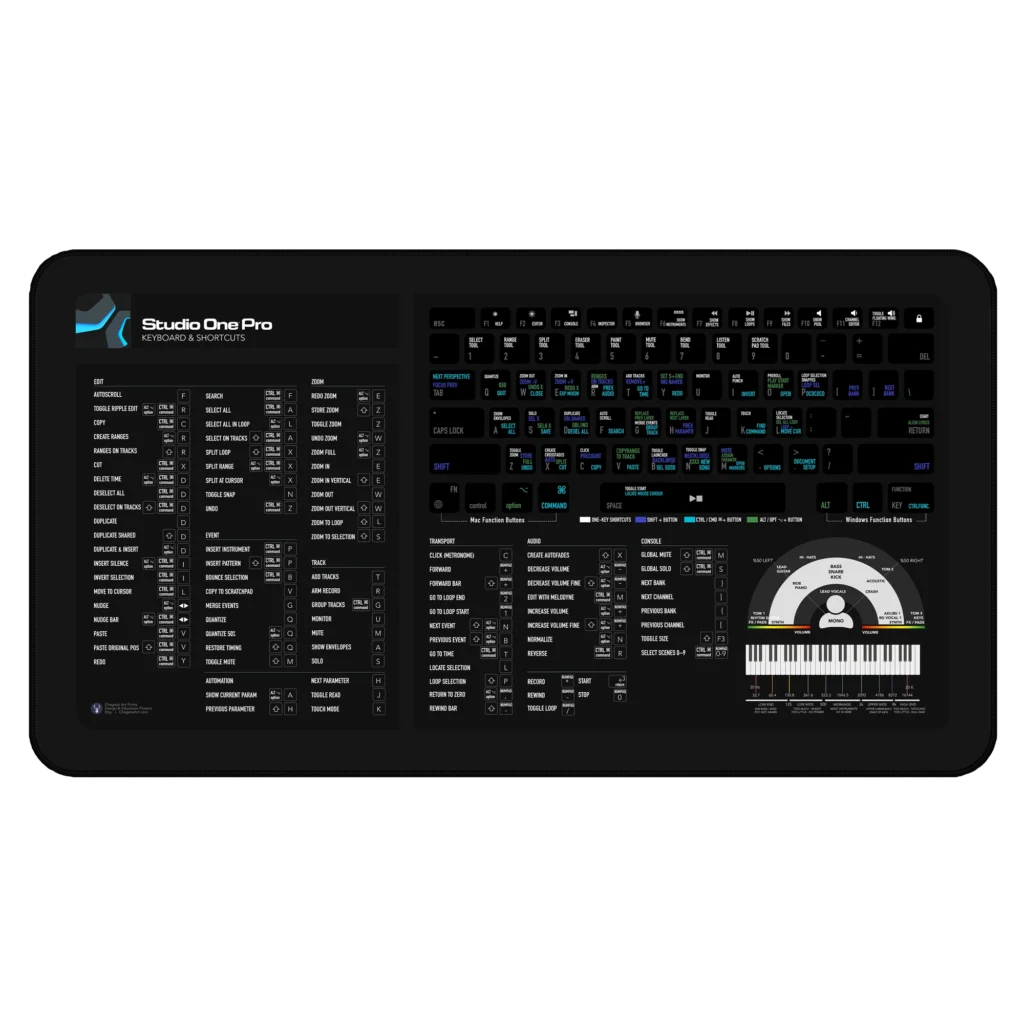 Studio One Shortcuts Deskmat on producer’s desk