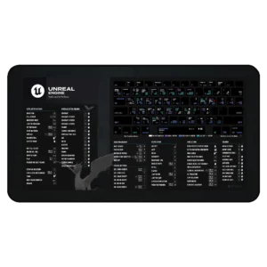 Unreal Engine Shortcuts Deskmat on developer’s desk